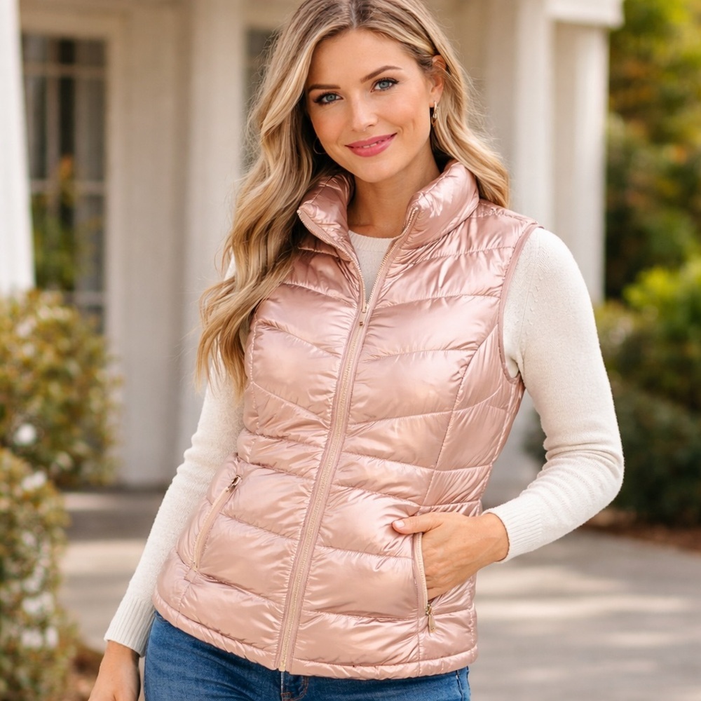 Maurices Metallic Pink Quilted Puffer Vest XL